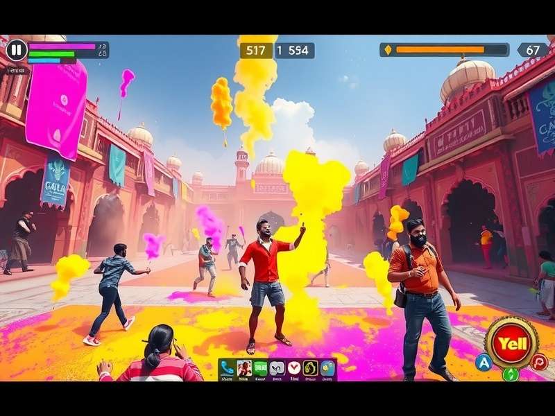 Festive Holi Spectacle gameplay showing colorful Holi celebration